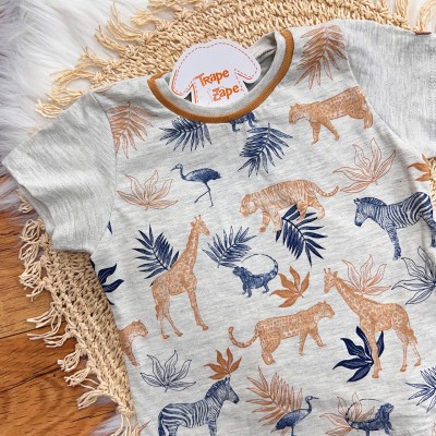 Conj. Camiseta Safari e Bermuda em Moletinho - Mescla e Marinho